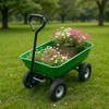 Garden Wheelbarrow Cart with 4 Wheels, Heavy-Duty Utility Wagon, 600 lb Capacity, Dump Feature, Green - 2 of 4