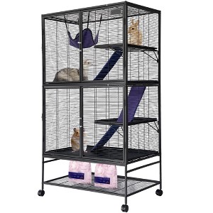 Multi-Level Metal Small Animal Cage for Ferrets, Hamsters, Chinchillas, Rabbits, Guinea Pigs, Hedgehogs, Gerbils – Removable Tray & Ramp, Lockable - 1 of 4