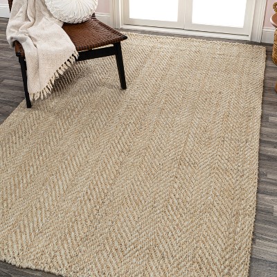Ivory Handwoven Herringbone Jute Area Rug, 5x8 Feet