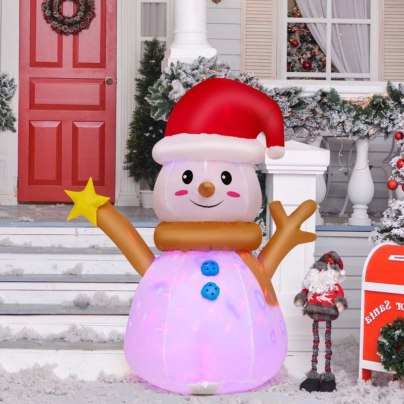 Costway 4 FT Inflatable Christmas Snowman Blow-up Decoration with 360° Rotating LED Lights, 2 of 11
