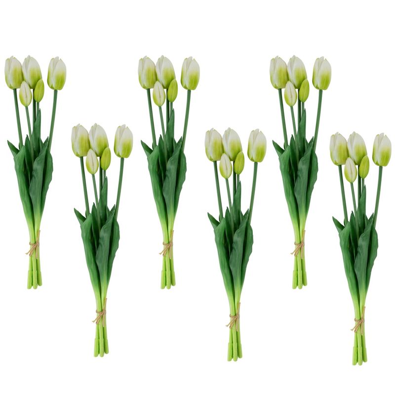 Northlight Real Touch™ White and Green Artificial Tulip Floral Bundles, Set of 6 - 18", 1 of 9