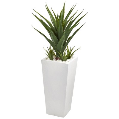 Nearly Natural 40-in Spiky Agave Artificial Plant in White Planter