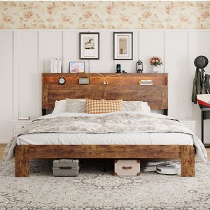 NicBex Queen/King Bed Frame,Wood Bed Frame with Storage LED Headboard and 2 USB,Large Under Bed Storage,Platform Bed No Box Spring Required - 1 of 4