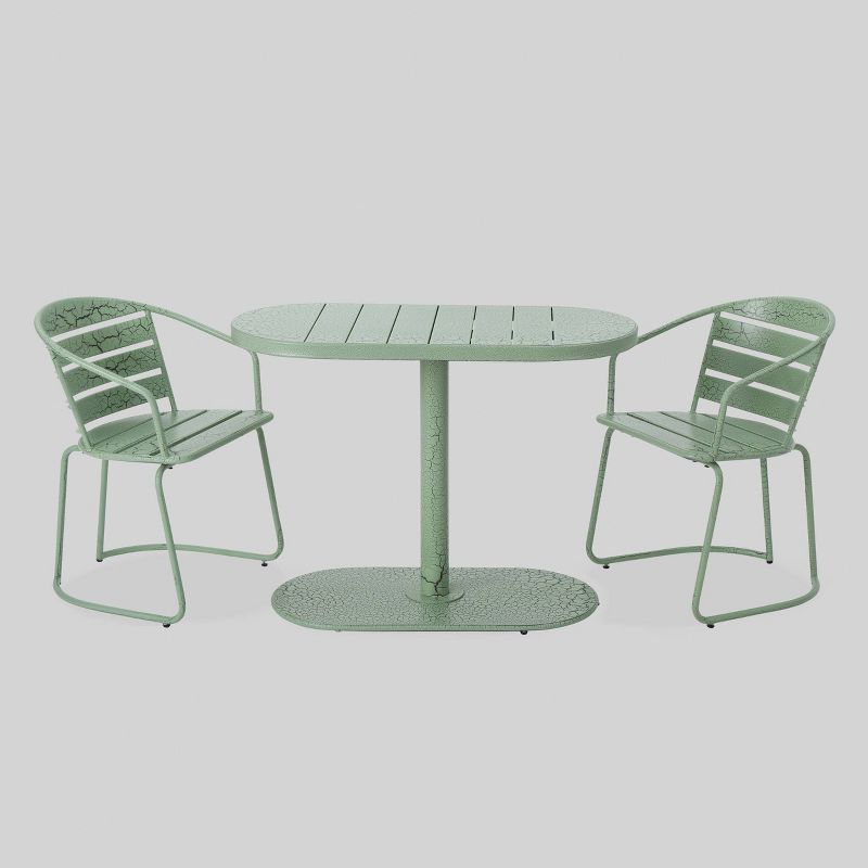 Santa Monica 3pc Iron Patio Bistro Set - Crackle Green - Christopher Knight Home, 3 of 8