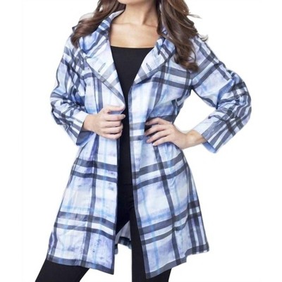 Women's PLAID SIDE BUTTON LONG HOODED RAIN JACKET - ANGEL