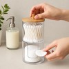 Acrylic Q tip Dispenser and Cotton Pad Holder with Bamboo Lid, 2 Tier Nonslip Round Bathroom Organizer Jars for Cotton Balls, Swabs, Makeup Pads - 2 of 3