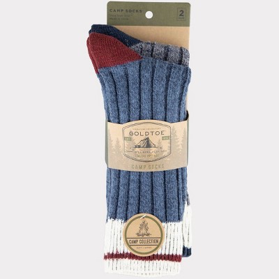 Signature Gold by GOLDTOE Men's Lodge Crew Boots Socks 2pk - Denim/Navy 6-12.5