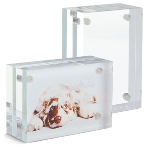 Juvale 2-Pack Magnetic Acrylic Plastic Picture Photo Frames Holder 2x3 Crystal Clear for Tabletop Desktop - 1 of 4