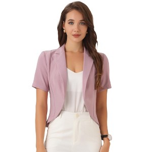 Allegra K Women's Business Casual Open Front Notch Lapel Lightweight Short Sleeve Cardigan Blazer - 1 of 4