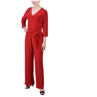 NY Collection Womens Jersey Knit Belted Jumpsuit