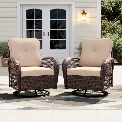 UPHA Wicker Outdoor Rocking & Swivel Chair 2-Piece Set with Cushions