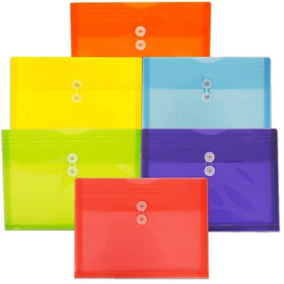 JAM Paper 9 3/4'' x 13'' 6pk Plastic Envelopes with Button String Tie Closure, Letter Booklet - Multicolor