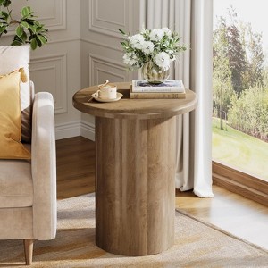 Lantine Round Side Table with Fluted Base, 20-Inch Nightstand,  for Living Room Bedroom Small Space ,Rustic Brown - 1 of 4