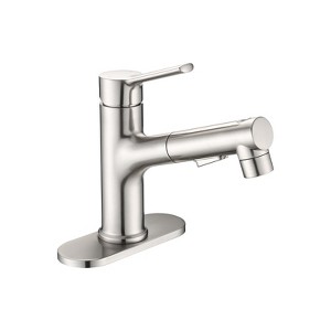 ChicFurnit Bathroom Sink Faucet Single Handle Modern Basin Faucet with Pull Out Sprayer and Pop Up Drain for Trendy Bathrooms, Silver, 17"*10"*4" - 1 of 4