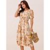 Seta T Women's Summer Casual Floral Puff Sleeve Round Neck Cutout Waist Boho Midi Dress - 2 of 4