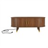 CLIHOME Wooden Oval Fluted Coffee Table, Farmhouse Cocktail Table with Storage and Solid Wood Legs - 3 of 4