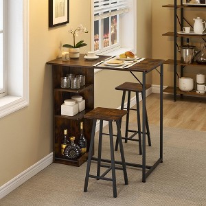 Whizmax Small Bar Table and Chairs Set for 2, 3-Piece Bar Table Set with 3 Tier Storage Shelves, Space Saving Table for Small Apartment, Living Room - 1 of 4