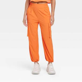 Avia Womens Jogger Pants Orange Running Drawstring Pull On Pockets