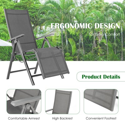 Gray Aluminum Frame Outdoor Folding Reclining Lounge Chair