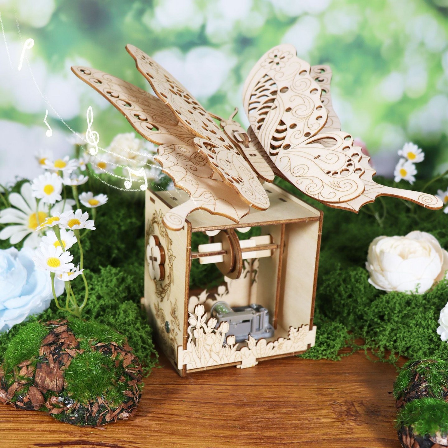 Детские куклы Aeelleea 3D Wooden Butterfly Music Box Puzzle Kit, 67-Piece DIY Model, You Are My Sunshine, Ages 14+ — фото 4