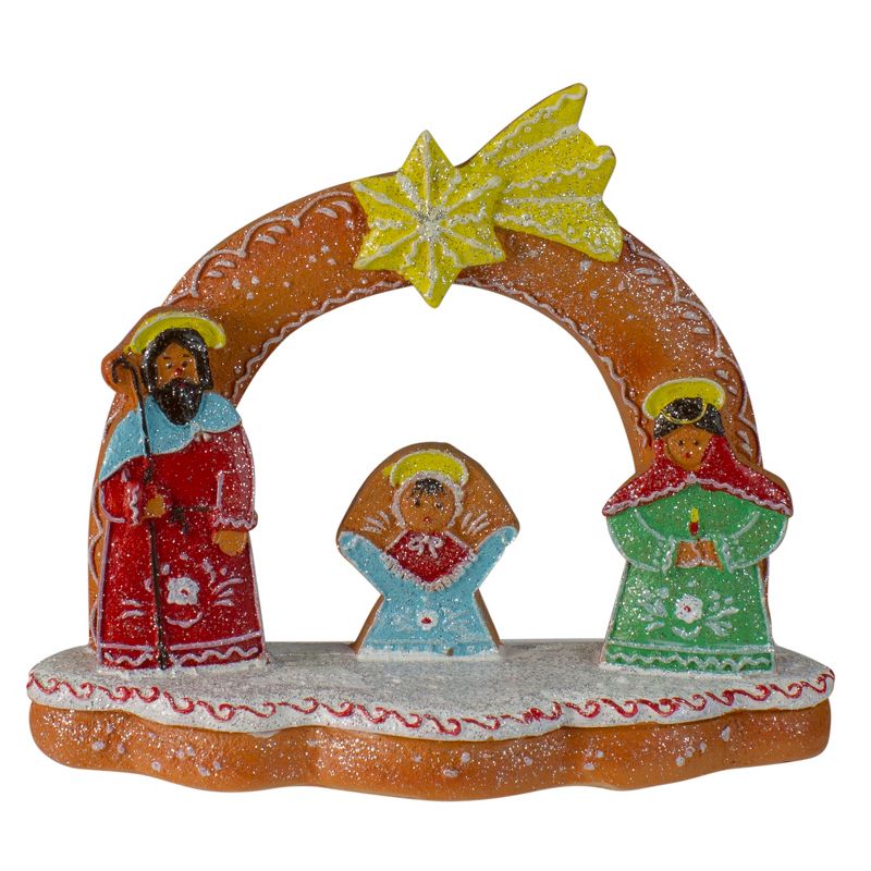 Northlight 8" Glitter Dusted Gingerbread Holy Family Christmas Nativity Decoration, 1 of 5