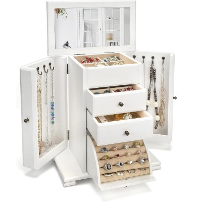 Rustic Wooden Jewelry Boxes & Organizers with Mirror, 4 Layer Jewelry Organizer Box (Rustic Brown)