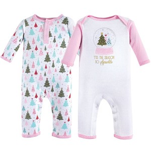 Hudson Baby Infant Girl Cotton Coveralls 2pk, Sparkle Trees - 1 of 1