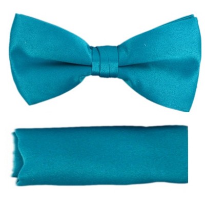 New Men's Solid Pre Tied Bow Tie and Hanky Set
