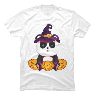 Men's Design By Humans Cute Panda Mock up Witch With Jack O Lantern Halloween T-Shirt By thebeardstudio T-Shirt