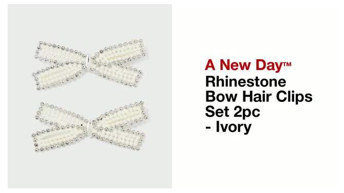 Rhinestone Bow Hair Clips Set 2pc - A New Day&#8482; Ivory, 2 of 5, play video