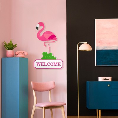 Pink Flamingo Tropical Metal Welcome Wall Sign - 25"