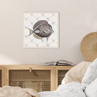 Neutral Vintage Fish Canvas Wall Art with Beaded Frame