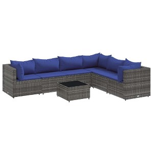vidaXL 7 Piece Patio Lounge Set - Gray PE Rattan - Cushions Included - Outdoor/Garden/Deck Furniture - Modular Design - Weather-Resistant - 1 of 4