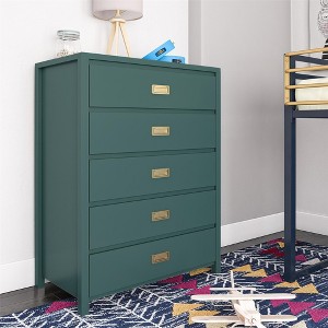 Whisen Kids Dresser with 5 Drawers, Painted MDF, Gold Campaign Handles, Sturdy, Stylish Storage Gift for Kids’ Rooms - Dark Green - 1 of 4