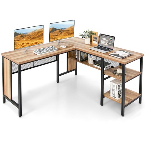 Industrial L-shaped Computer Desk with Cabinet, Home Office