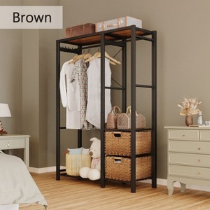 Hrinhom 47.2"W Acacia Wood Hanger, Freestanding Wardrobe with 2 Drawers and 4 Hooks - 1 of 4