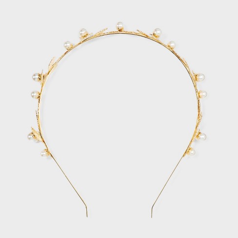 Metal Leaves Pearl Headband - A New Day™ Gold : Target