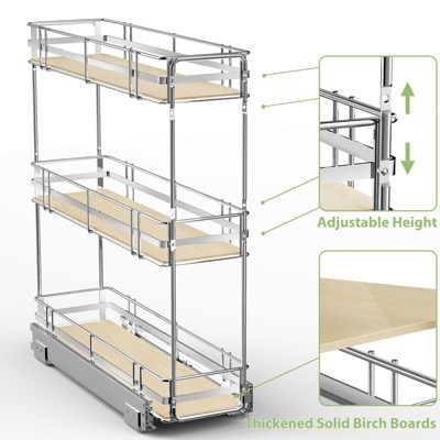 HomLux 3-Tier Pull Out Cabinet Organizer Spice Rack for Narrow Cabinet 6in W x 20?in D Slide Out Wood Shelves Storage for Kitchen — фото 5