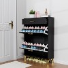 Angel Sar Narrow Shoe Cabinet with 2 Double Flip Door & 1 Drawer, Entryway Shoe Storage Cabinet with Golden Handles, Black - 3 of 4