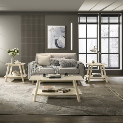 Roundhill Furniture Metz 3-Piece Coffee Table Set, Coffee Table and Two End Tables Off White
