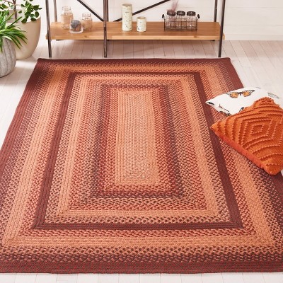 Handwoven Orange and Rust Braided Cotton Area Rug 4' x 6'