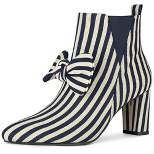 Allegra K Women's Pointed Toe Bow Striped Chunky Heels Ankle Boots