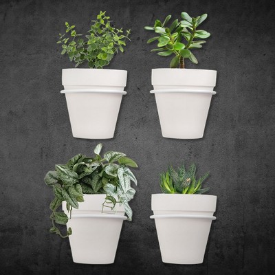 White Wall Mounted Clay Plant Pots with Metal Rings, 8-Piece Set