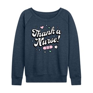 Women's - Instant Message - Thank A Nurse Lightweight French Terry Wide Neck Long Sleeve Graphic Shirt - 1 of 4