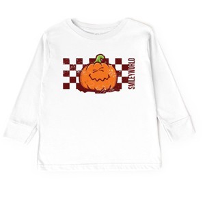 The Juniper Shop SmileyWorld Pumpkin Face Checkered Toddler Long Sleeve Tee - 1 of 4