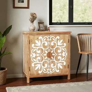 Mshliw Rustic Wooden Accent Cabinet with Floral Carved Doors, 2-Door Storage Cabinet for Living Room Entryway Dining Room - 1 of 4