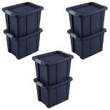 Sterilite Tuff1 18 Gallon Plastic Stackable Basement Garage Attic Storage Organizer Tote Container Bin with Latching Lid, Dark Indigo Blue (6 Pack)