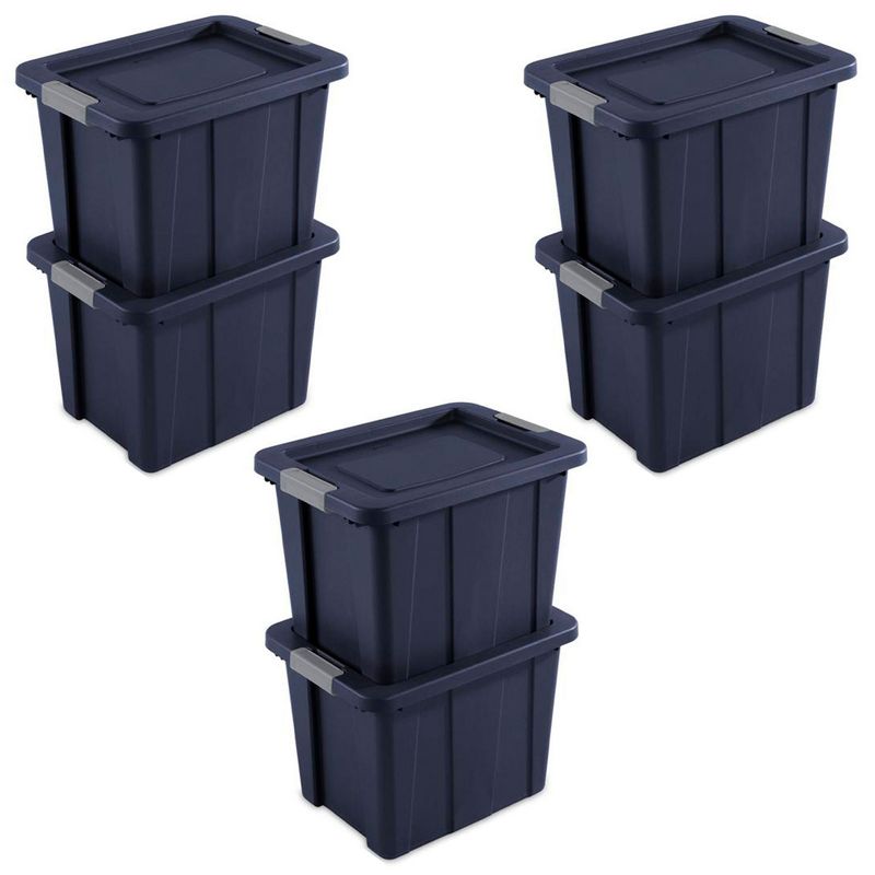 Sterilite 18 Gal Latching Tuff1 Storage Tote, Stackable Bin with Latch Lid, Plastic Container to Organize Garage, Basement, Blue Base and Lid, 6-Pack, 1 of 8