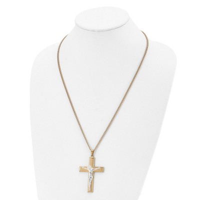 Chisel Stainless Steel Polished Yellow IP-plated Crucifix Pendant on a 24" Curb Chain Necklace