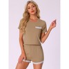 INSPIRE CHIC Women's Ribbed Knit Short Sleeve Tops with Lace Trim Shorts 2 Pcs Pajamas Sets - 2 of 4
